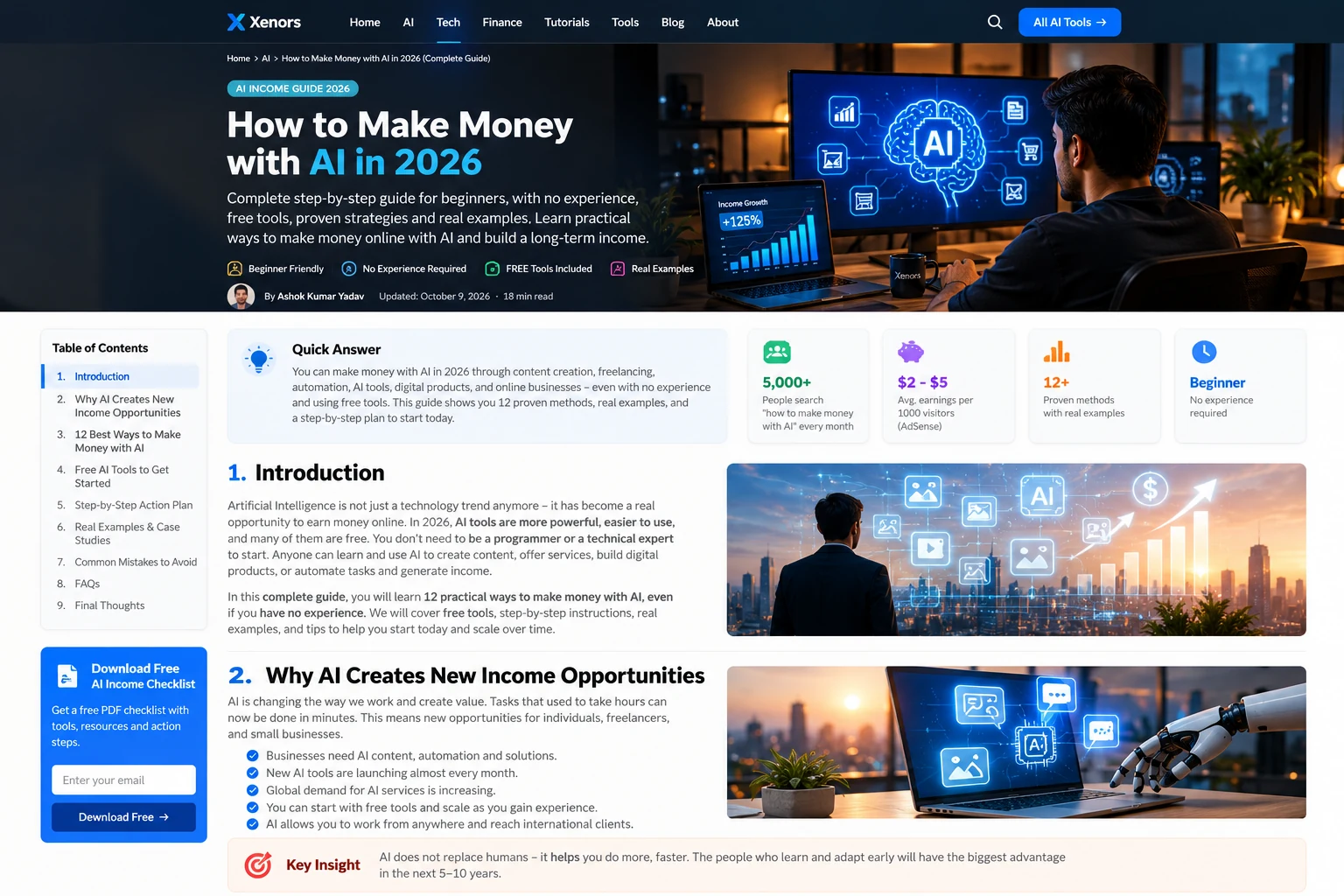 Beginner AI income paths including freelancing, content, automation, research and digital products