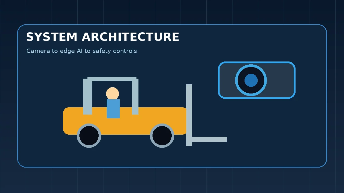 Forklift AI camera and edge processing system illustration