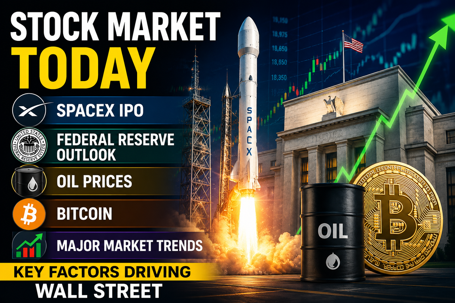 Stock Market Today: SpaceX IPO, Federal Reserve Outlook, Oil Prices, Bitcoin and Major Market Trends Driving Wall Street